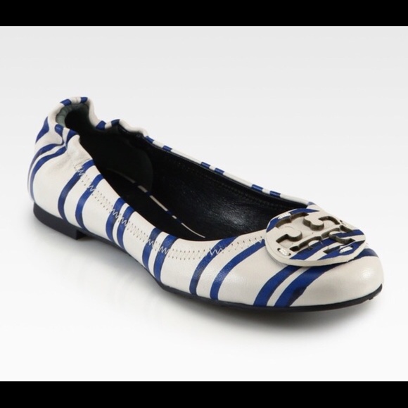 Tory Burch Shoes - Tory Burch Blue/white striped Reva flats